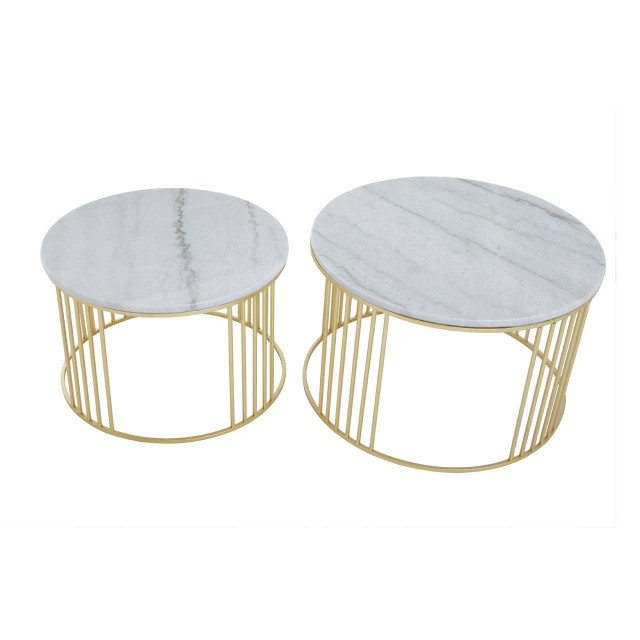 Premier Housewares Jodie Set Of Two White Marble And Gold Frame Table