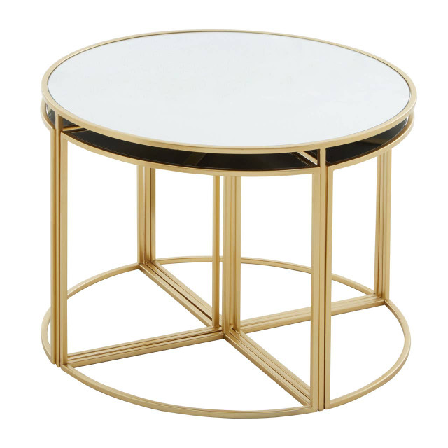 Premier Housewares Jolie 5 Piece Mirrored Top Nesting Tables Set With Gold Frame