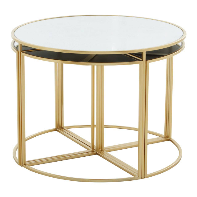 premier housewares Jolie 5 Piece Mirrored Top Nesting Tables Set with Gold Frame
