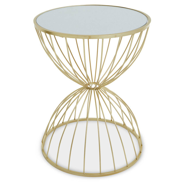 premier housewares Jolie Hourglass Mirrored Top Gold Frame Side Table