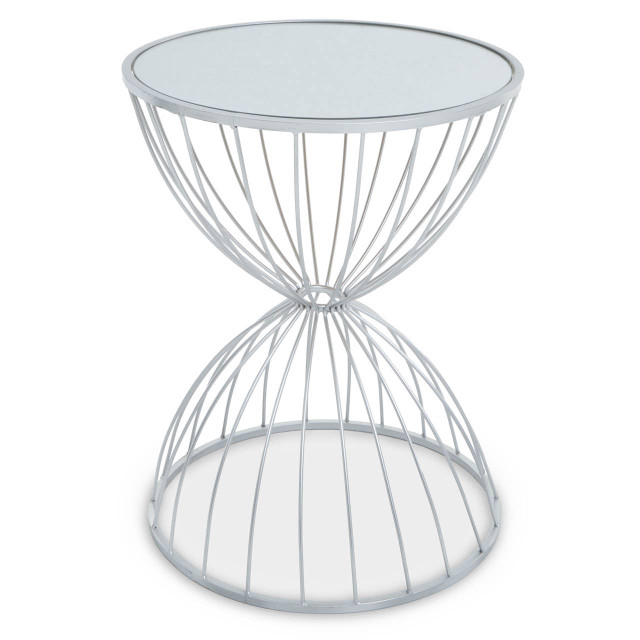 Premier Housewares Jolie Hourglass Mirrored Top Silver Frame Side Table
