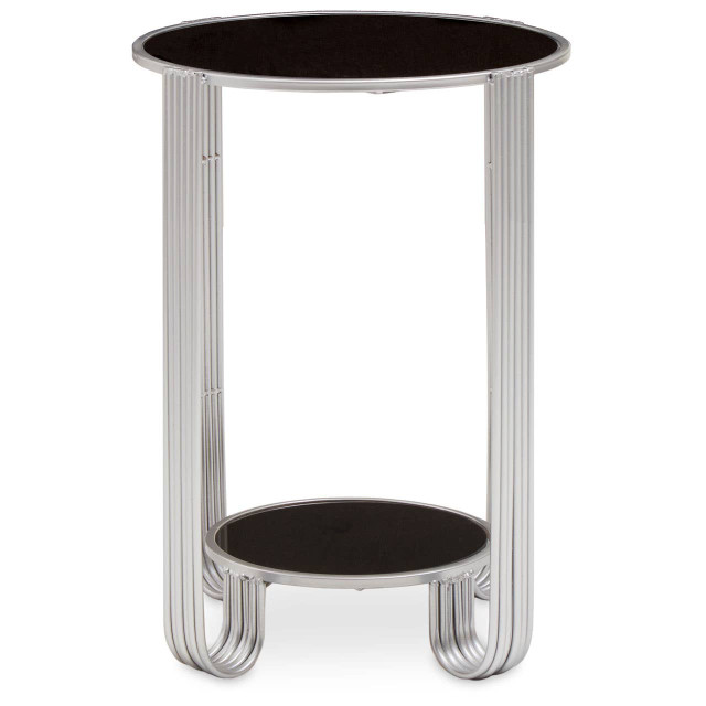 Premier Housewares Jolie Round End Table With Black Mirror And Silver Frame