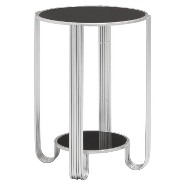Premier Housewares Jolie Round End Table With Black Mirror And Silver Frame