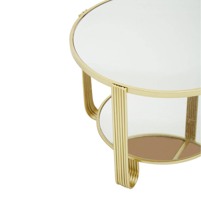 Premier Housewares Jolie Round Mirrored Top Gold Frame Table