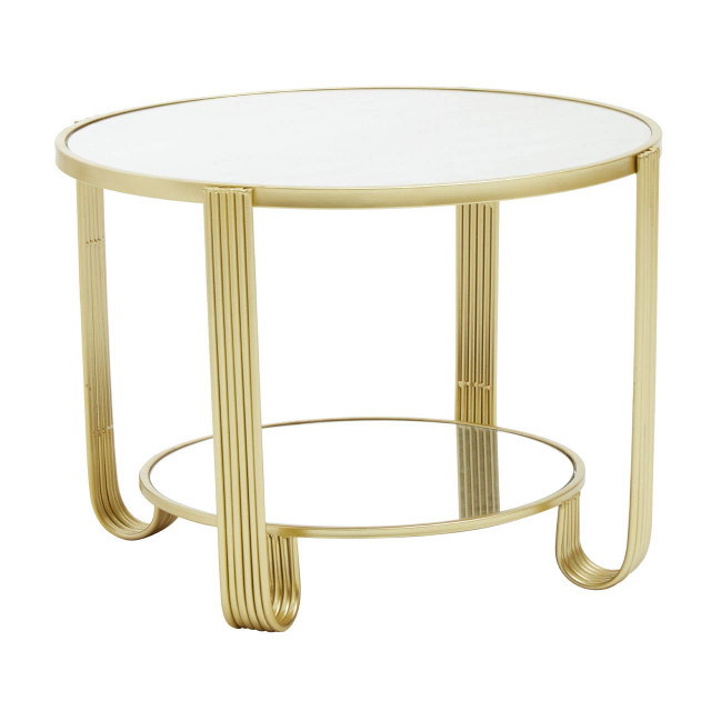 premier housewares Jolie Round Mirrored Top Gold Frame Table
