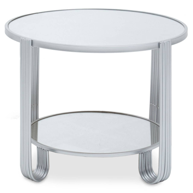 Premier Housewares Jolie Round Mirrored Top Silver Frame Table