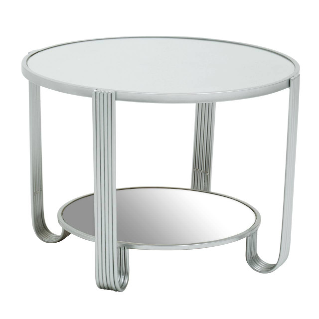 Premier Housewares Jolie Round Mirrored Top Silver Frame Table