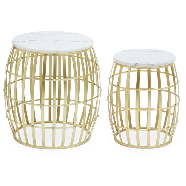 premier housewares Jolie Set Of Two Round Table With White Marble Top And Gold Frame