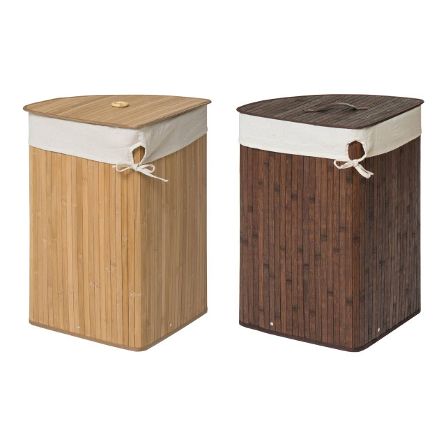 Premier Housewares Kankyo Dark Brown Bamboo Corner Laundry Hamper