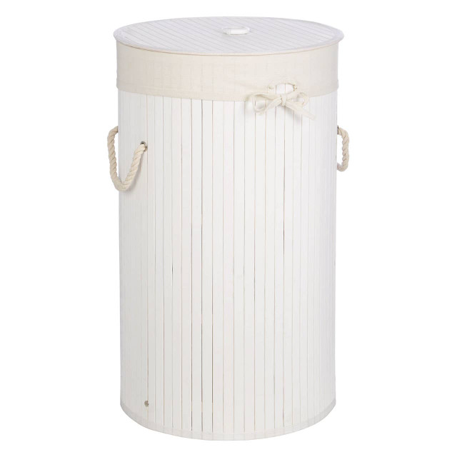 premier housewares Kankyo Round White Bamboo Laundry Hamper