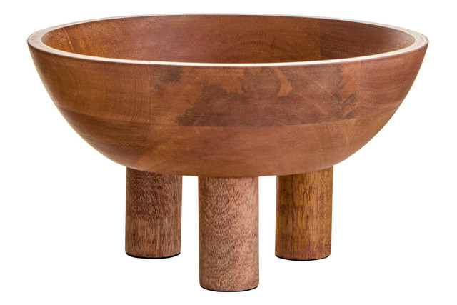Premier Housewares Kara Mango Wood Serving Or Fruit Bowl With Footed Base