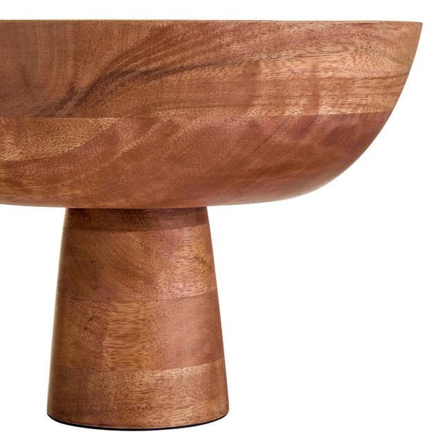 Premier Housewares Kara Mango Wood Serving Or Fruit Bowl With Pedestal Base