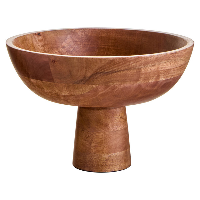 premier housewares Kara Mango Wood Serving or Fruit Bowl with Pedestal Base
