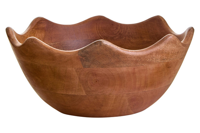 Premier Housewares Kara Mango Wood Serving Or Fruit Bowl With Scalloped Edge