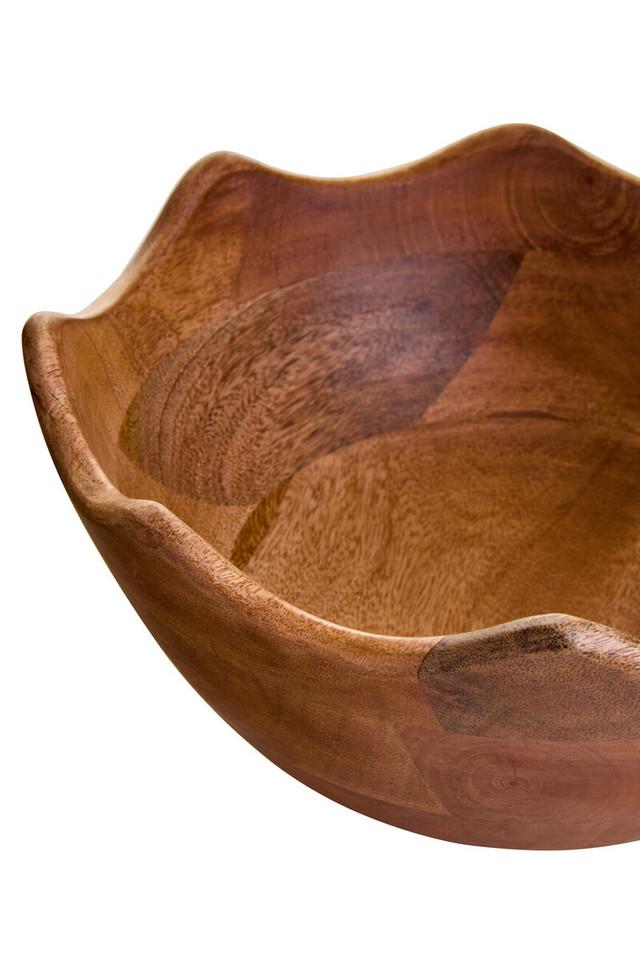 Premier Housewares Kara Mango Wood Serving Or Fruit Bowl With Scalloped Edge