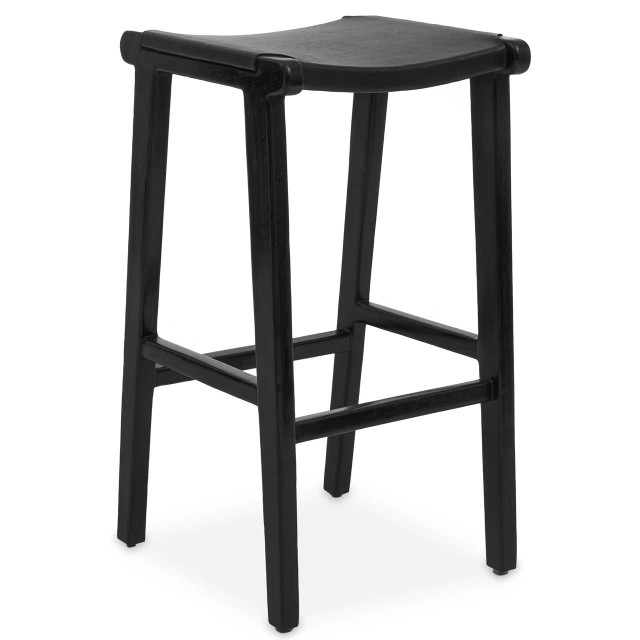 Premier Housewares Kendari Black Leather And Teak Barstool