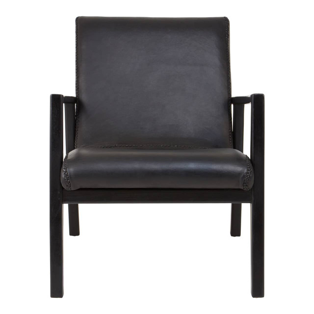 Premier Housewares Kendari Black Leather And Teak Wood Armchair