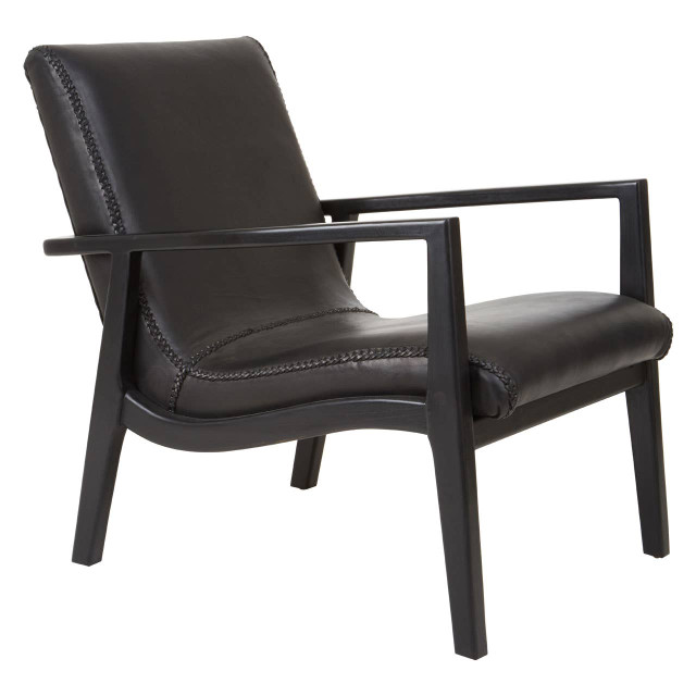 Premier Housewares Kendari Black Leather And Teak Wood Armchair