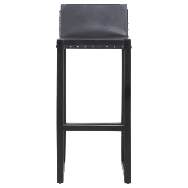 Premier Housewares Kendari Black Leather And Teak Wood Bar Chair