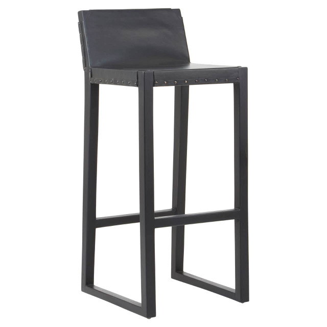 Premier Housewares Kendari Black Leather And Teak Wood Bar Chair