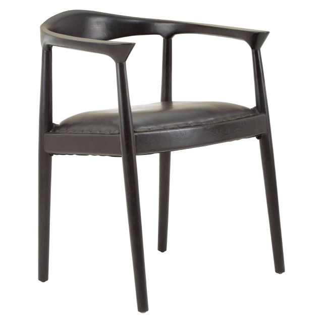 Premier Housewares Kendari Black Leather And Teak Wood Chair