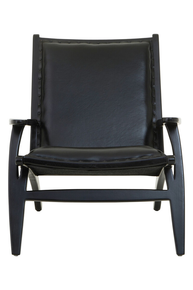 Premier Housewares Kendari Black Leather And Teak Wood Chair With Stud Detail