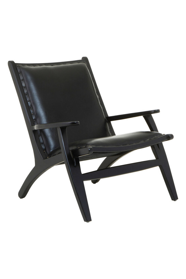 premier housewares Kendari Black Leather and Teak Wood Chair with Stud Detail