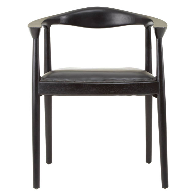 premier housewares Kendari Black Leather and Teak Wood Chair