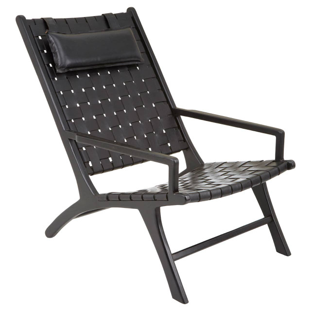 Premier Housewares Kendari Black Leather Woven Chair