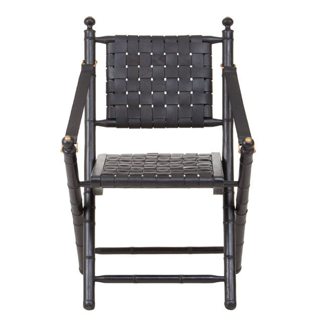 premier housewares Kendari Black Strapped Leather And Black Teak Wood Chair