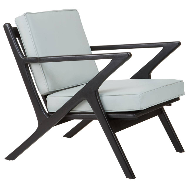 Premier Housewares Kendari Black Teak Wood And Grey Leather Cushion Chair