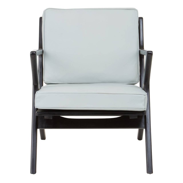premier housewares Kendari Black Teak Wood and Grey Leather Cushion Chair