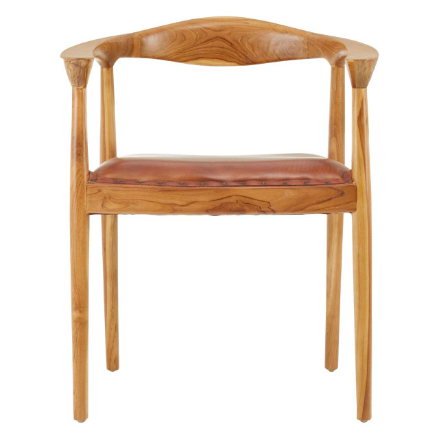 Premier Housewares Kendari Brown Leather And Teak Wood Chair