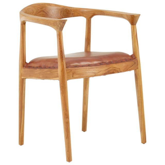 Premier Housewares Kendari Brown Leather And Teak Wood Chair