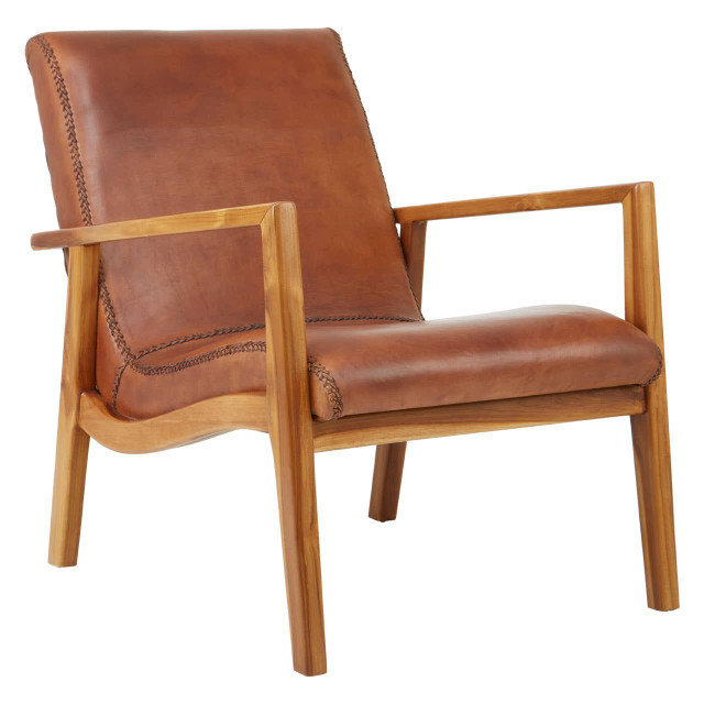 Premier Housewares Kendari Brown Leather Curved Chair