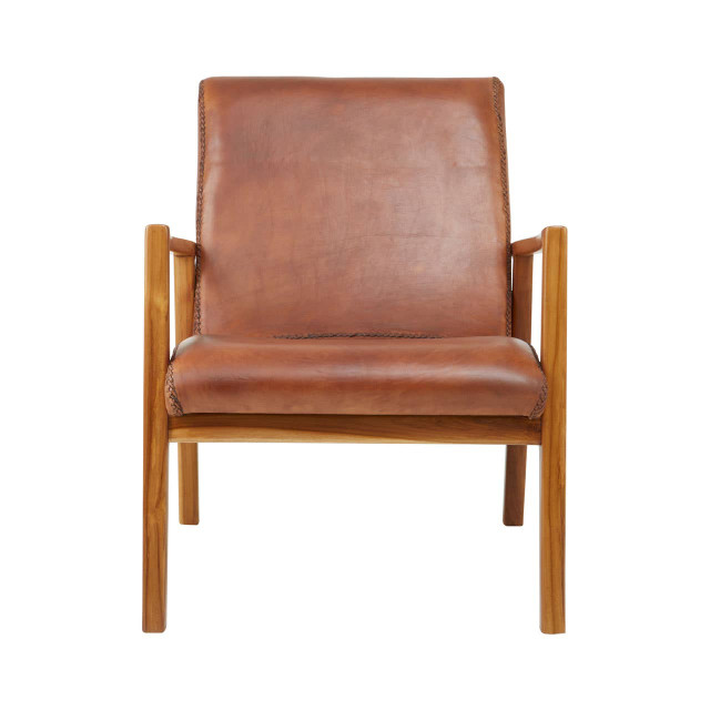 premier housewares Kendari Brown Leather Curved Chair