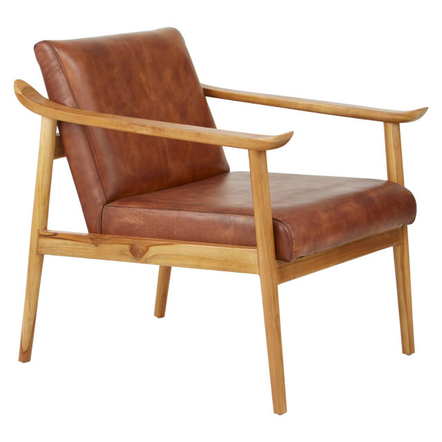 Premier Housewares Kendari Brown Leather With Natural Teak Wood