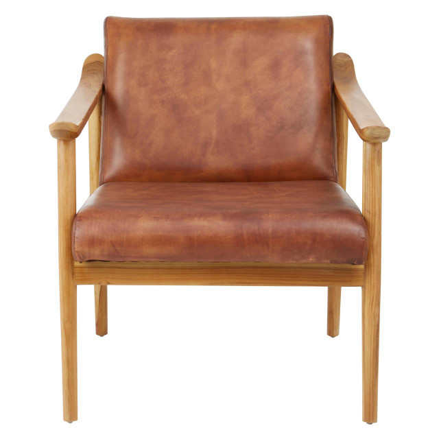 premier housewares Kendari Brown Leather with Natural Teak Wood
