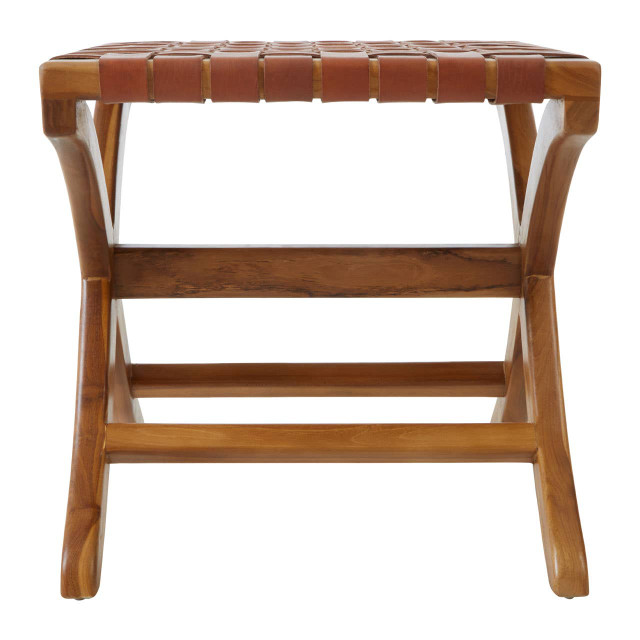 Premier Housewares Kendari Brown Woven Leather Stool