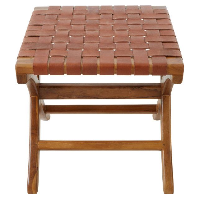 Premier Housewares Kendari Brown Woven Leather Stool