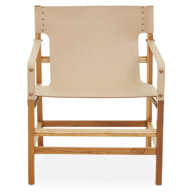 premier housewares Kendari Cream Leather and Teak Wood Chair