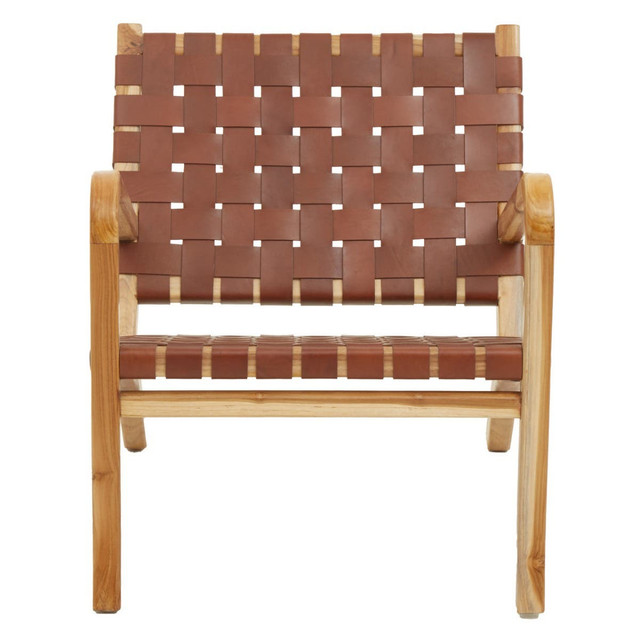 Premier Housewares Kendari Dark Brown Leather And Teak Chair