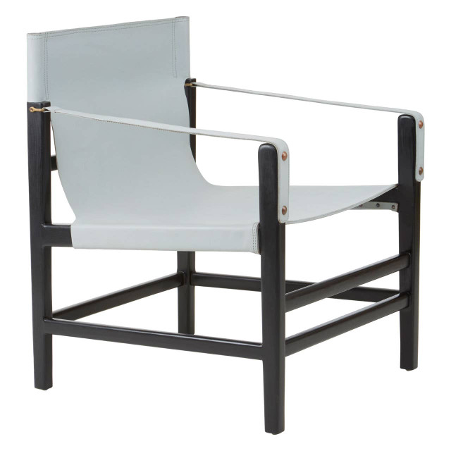 Premier Housewares Kendari Grey Leather And Black Teak Wood Chair