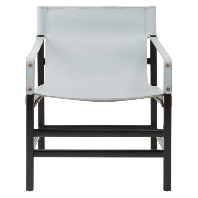 premier housewares Kendari Grey Leather and Black Teak Wood Chair