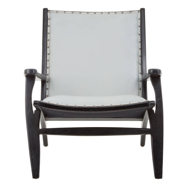 Premier Housewares Kendari Grey Leather And Teak Wood Chair