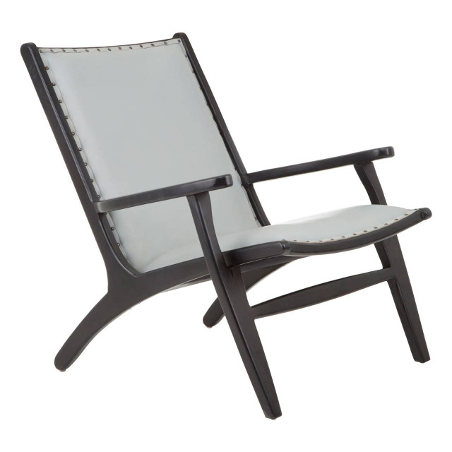 Premier Housewares Kendari Grey Leather And Teak Wood Chair