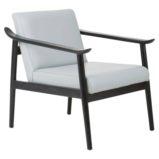 Premier Housewares Kendari Grey Leather Chair With Black Teak Wood Frame