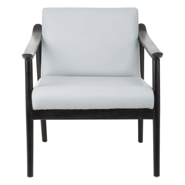premier housewares Kendari Grey Leather Chair with Black Teak Wood Frame