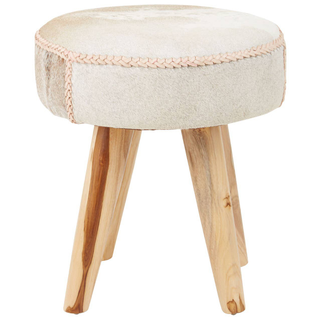premier housewares Kendari Hair on Leather and Teak Stool