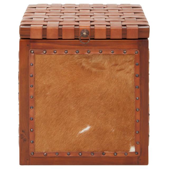 Premier Housewares Kendari Hair On Leather Storage Stool
